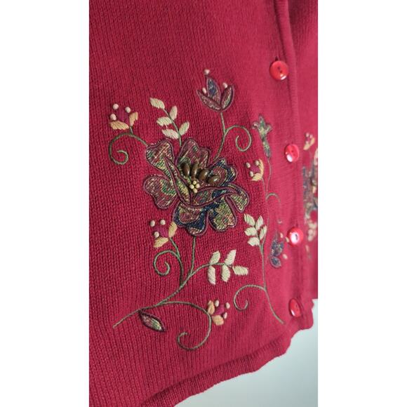 Vintage Cottagecore Knit Embroidered Beaded Sweater Cardigan Women's Size XL - Picture 5 of 9